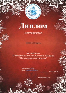 Диплом за участие "Костромская Снегурочка 2014"